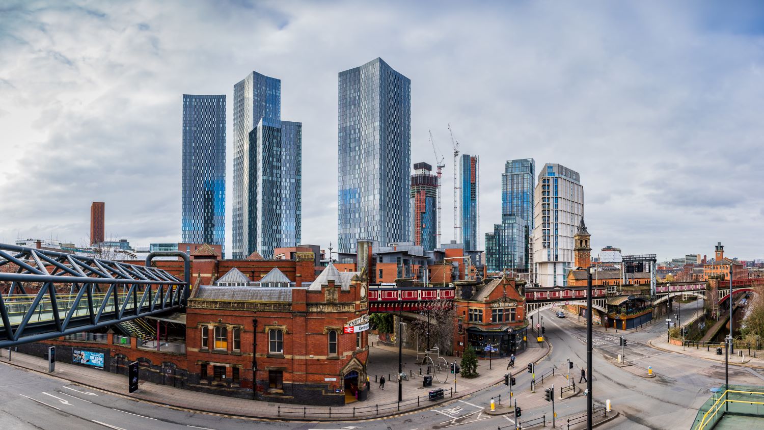 Drone shot of Manchester skyscrapers