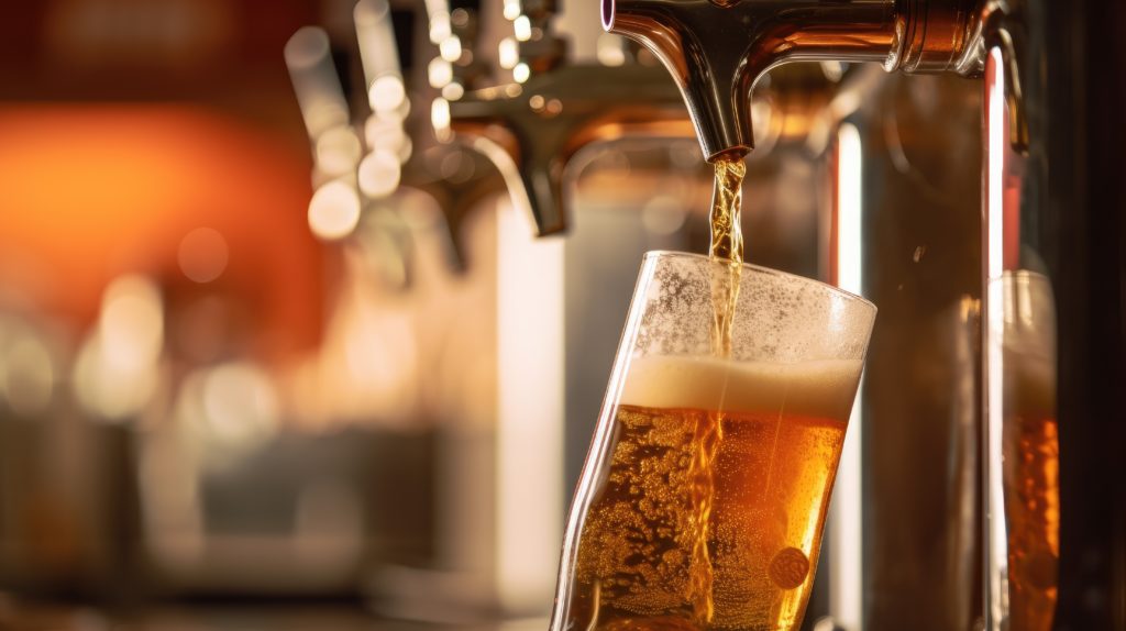 A cold beer being poured in a glass