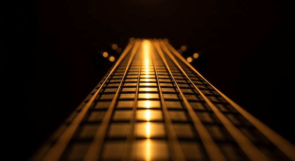 close up of guitar strings 